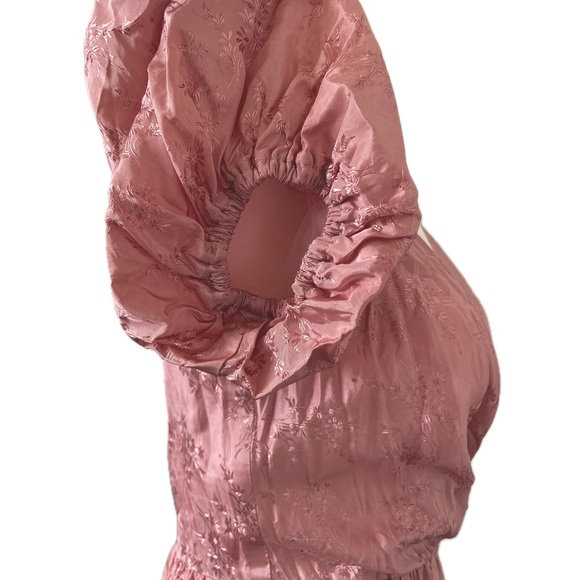 Vintage 80s NuMode Pink Floral Wrap Top Puff Sleeve Maxi Party Dress UK 12 US Sm - Picture 9 of 12